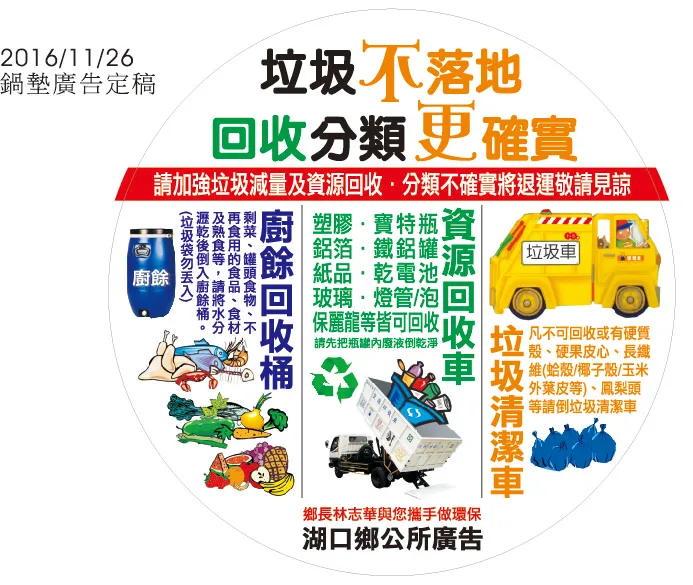湖口鄉公所陶瓷鍋墊客製:垃圾分類宣導圖文,案例資料 2