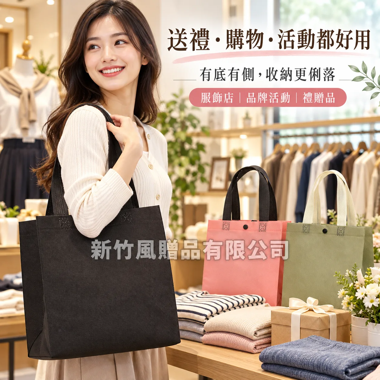 少量客製不織布袋-暗扣無紡布手提袋_服飾店情境