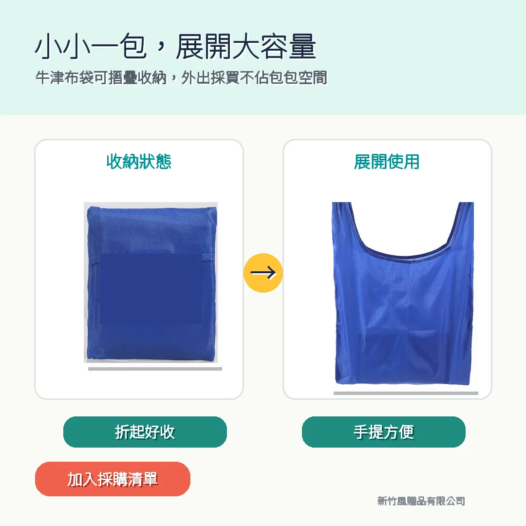 方形折疊牛津布購物袋功能展示